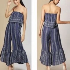 Japna Blue Strapless Ruffle Jumpsuit